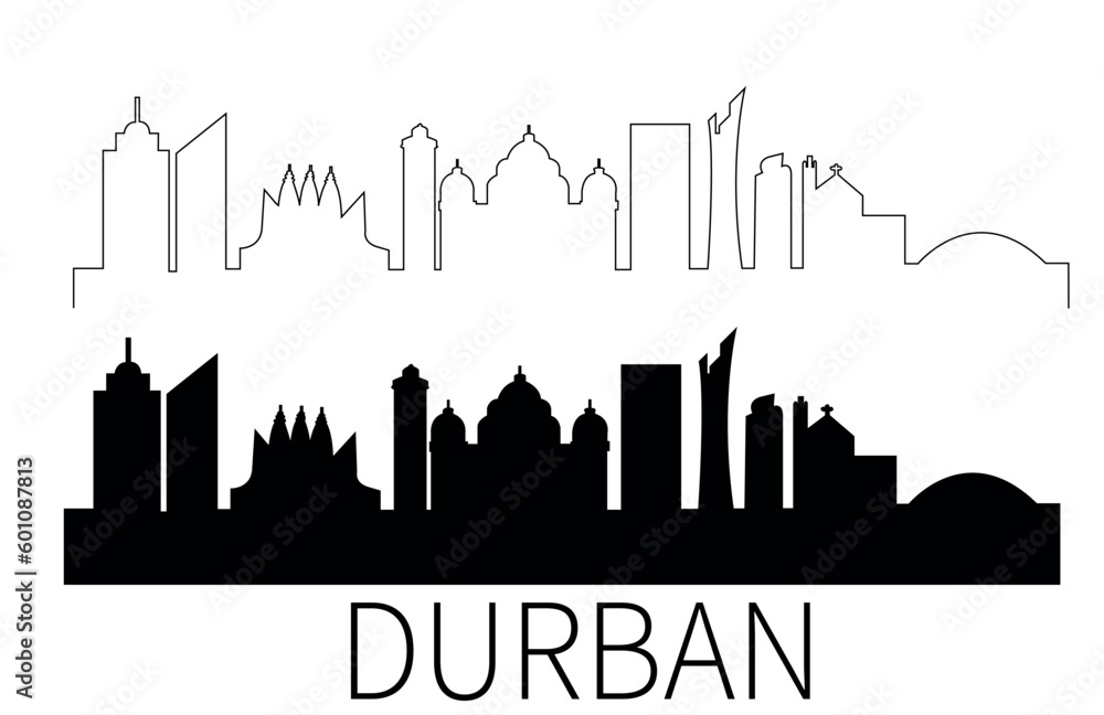 Durban south africa city skyline vector outline silhouette