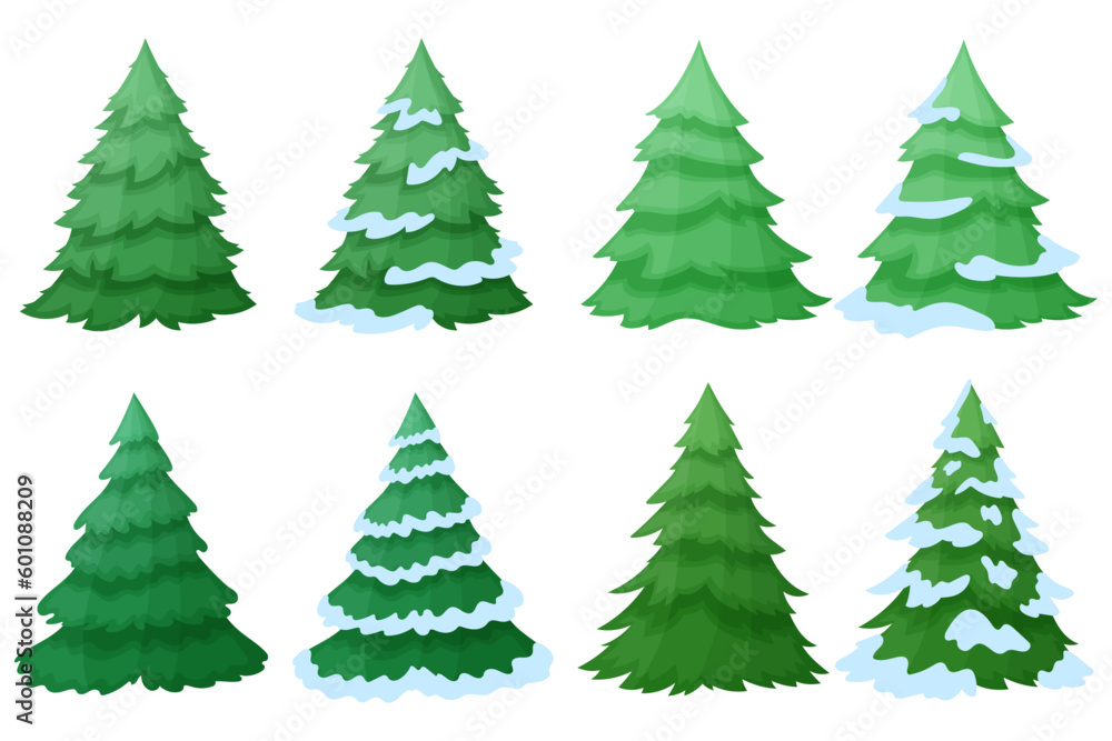 Collection of realistic Christmas vector trees, isolated on white background, new year