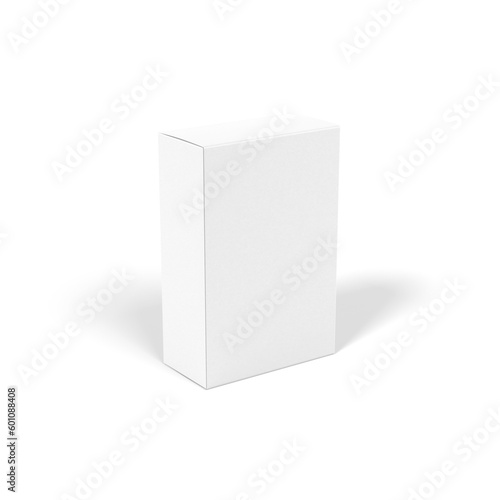 blank packaging white cardboard box isolated on white background with clipping path. 3D illustration, 3D rendering. © Jariya