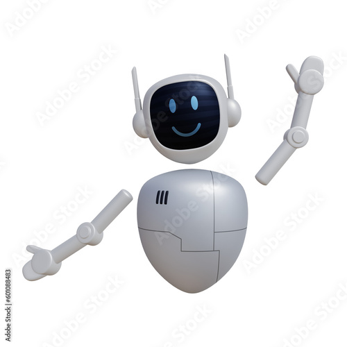 Cartoon robot 3D render with happy gesture. Customer support chatbot, online consultant, assistant.  © AndriGraphic