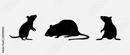 isolated black silhouette of a rat, vector collection