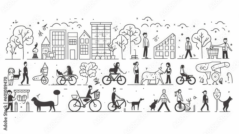 Doodle character vector illustration - Various people doing different activities