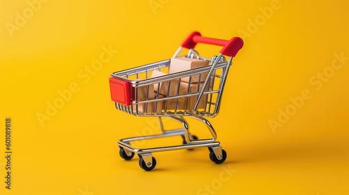 Miniature Supermarket Cart with Shopping Bags