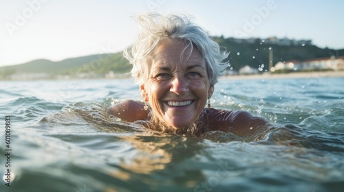 Wallpaper Mural Mature Woman Swimming in Beach Sea Torontodigital.ca