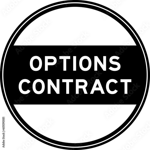 Black color round seal sticker in word options contract on white background