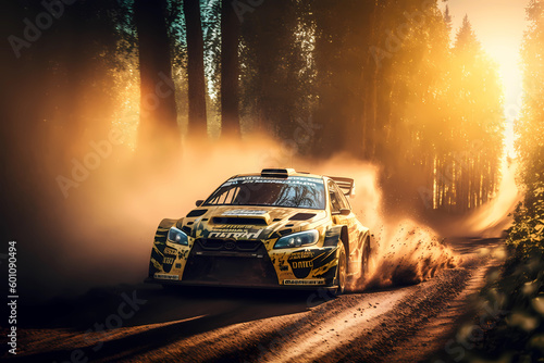 Racing car driving fast in a dynamic picture, forest rally  © Alcuin