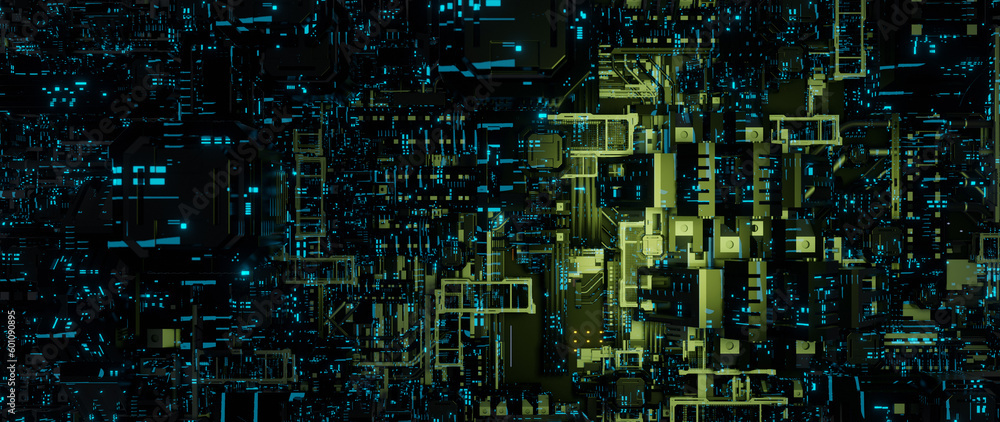 Abstract circuit cyberspace design 3D Render