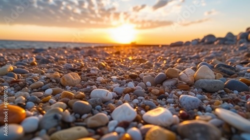 Pebbles in the beach during sunset