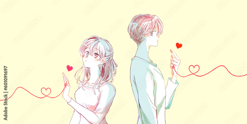 運命の赤い糸を結んだ寂し気な男女