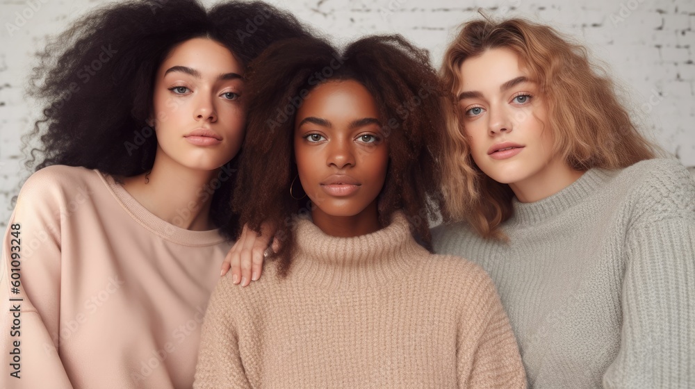 Diverse models looking at camera with calm expressions Diverse models looking at camera with calm expressions