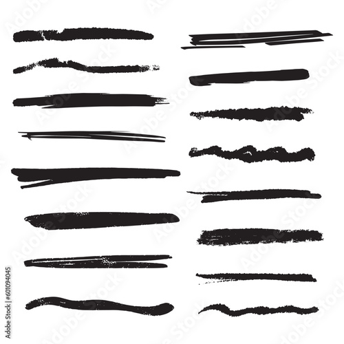 Hand drawn doodle pen brushes underlines and strokes. Set of hand drawn grunge strokes.