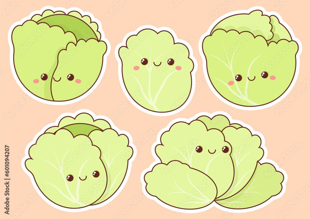 Obraz premium Set of different cabbage in kawaii style