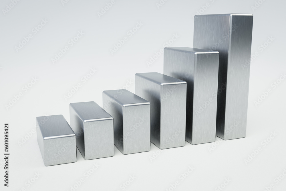 metal aluminum cubes stair raising graph in a row; infinite colorfull background; 3D Illustration metal aluminum cubes stair raising graph in a row; infinite colorfull background; 3D Illustration