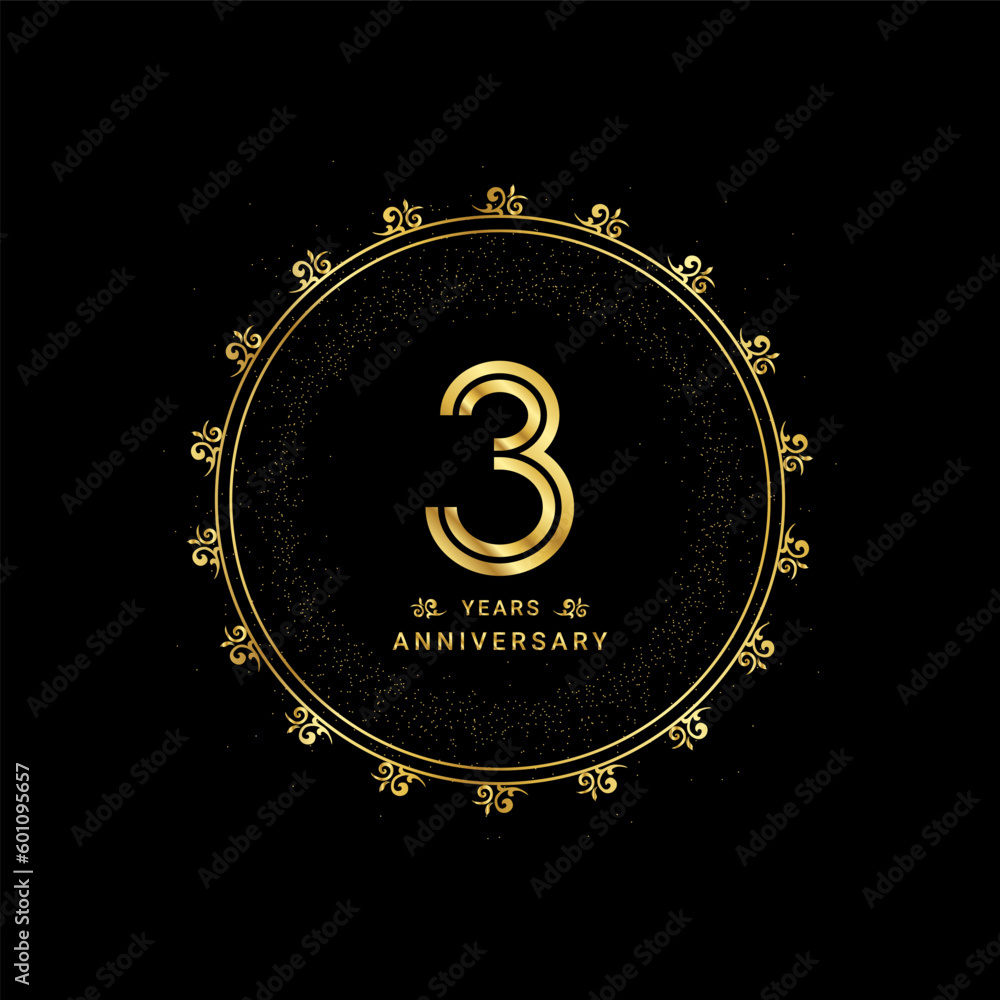 3rd anniversary with a golden number in a classic floral design template 3rd anniversary with a golden number in a classic floral design template