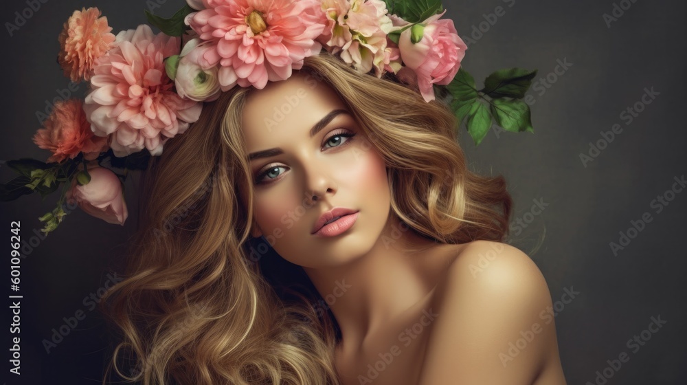 Portrait of a beautiful woman with flowers in her hair