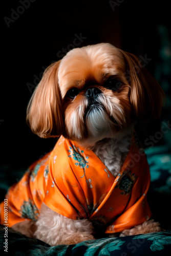 Fashion-forward pet: Shih Tzu rocking orange attire
