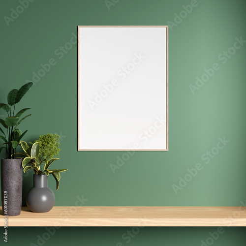 Minimalist photo poster frame mockup in living room interior