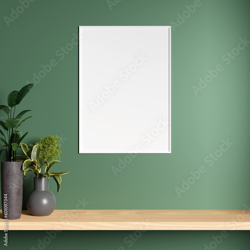 Minimalist photo poster frame mockup in living room interior
