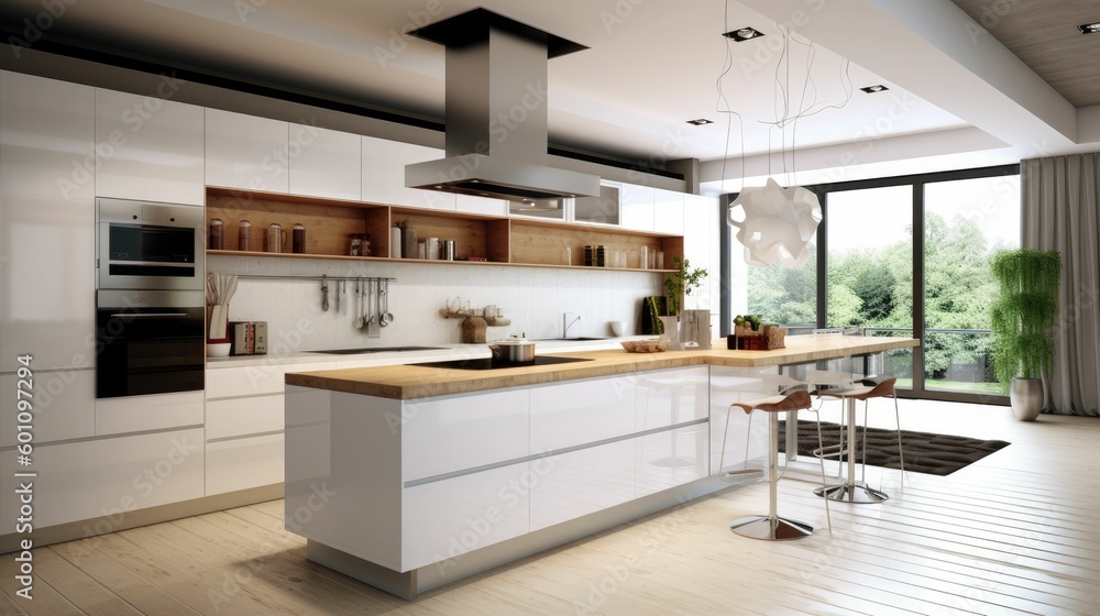 Modern kitchen interior with grey theme