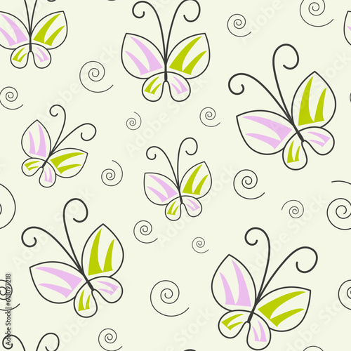 Large collection of colorful butterflies. Seamless pattern. Vector image.