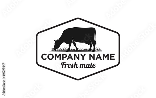 Vintage Cattle Angus Beef Emblem Label logo design vector, . Best for Cattle Ranch logo template