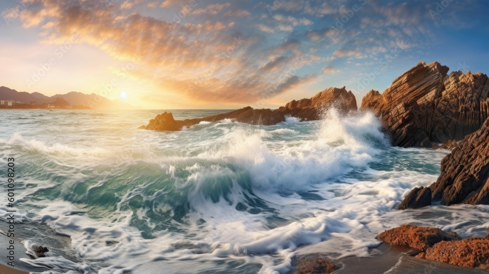 Beautiful seascape with blue skies and waves
