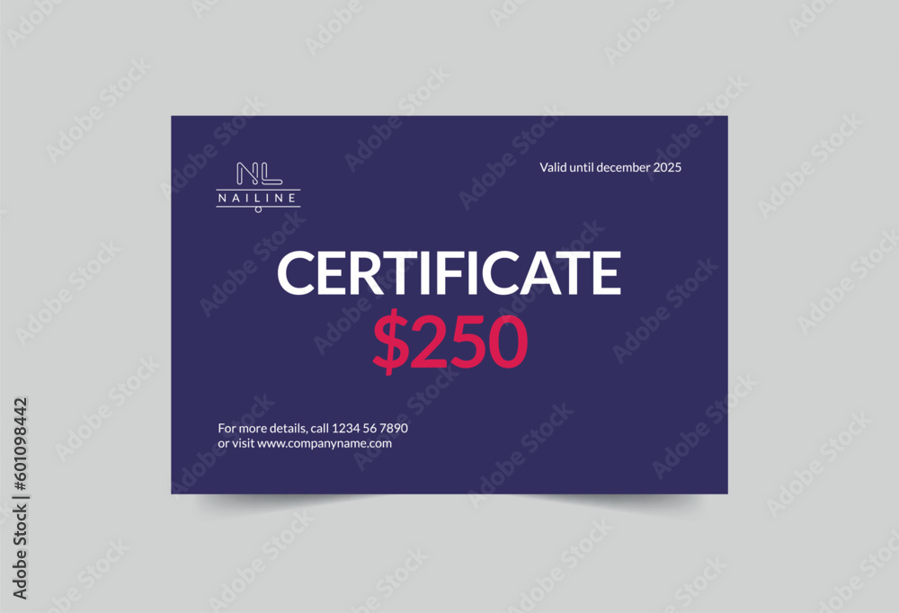 Nail Studio Shop gift certificate template. A clean, modern, and high-quality design gift certificate vector design. Editable and customize template gift certificate Nail Studio Shop gift certificate template. A clean, modern, and high-quality design gift certificate vector design. Editable and customize template gift certificate