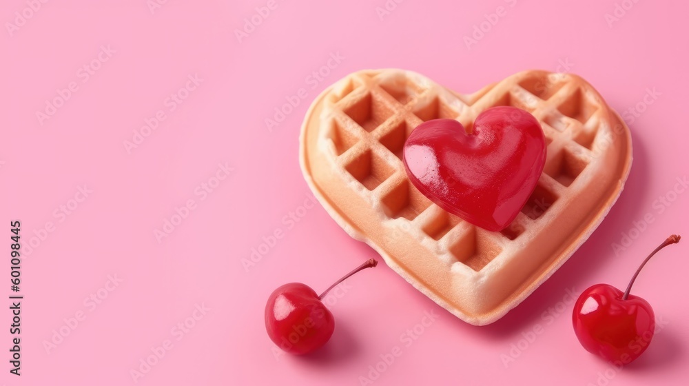 Waffle topped with cherry-shaped gummy candy Waffle topped with cherry-shaped gummy candy
