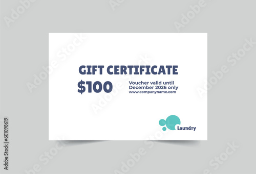 Laundry gift certificate template. A clean, modern, and high-quality design gift certificate vector design. Editable and customize template gift certificate