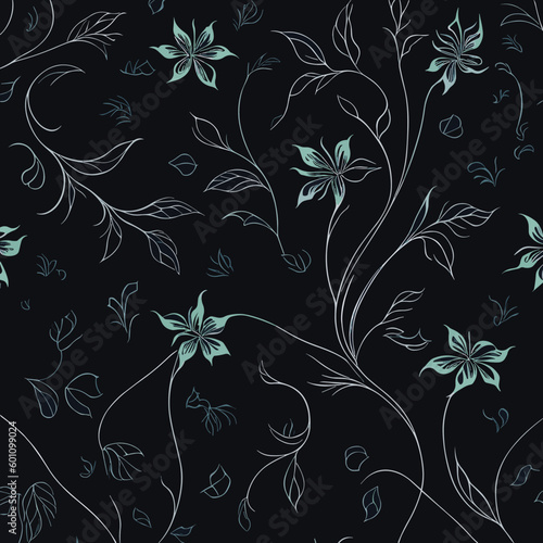 Floral pattern. Vector set of handdrawn floral doodles. Handdrawn elements, flowers, branches, swashes and flourishes.