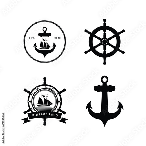 icon set, Set of vintage nautical labels, icons and design elements anchor badge