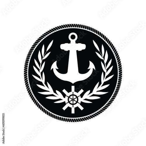 Anchor in circle emblem logo design within the black and white color