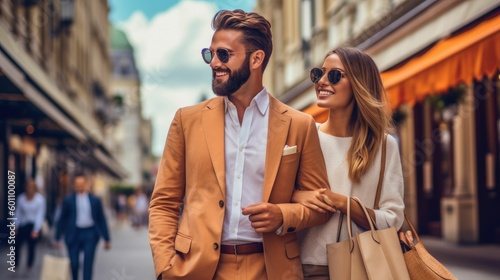 Young couple with shopping bags in the city