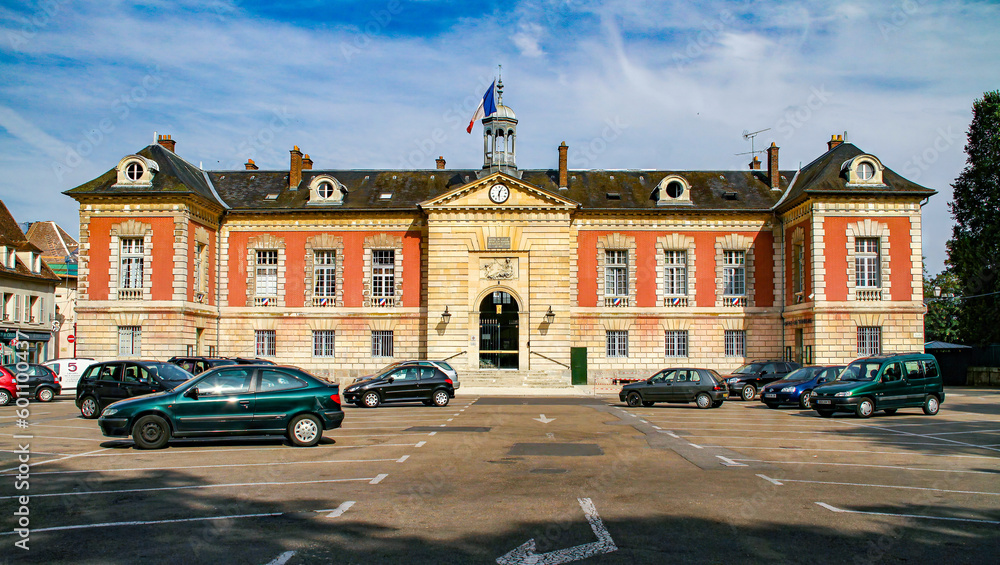 Facade of the Town Hall of Rambouillet near Paris, Yvelines, France - Stone and bricks public building housing the local French government
