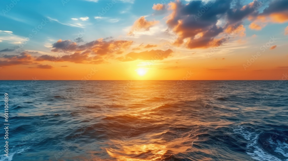 Sunset over horizon in tropical sea