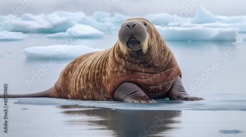 A walrus sitting on a piece of ice