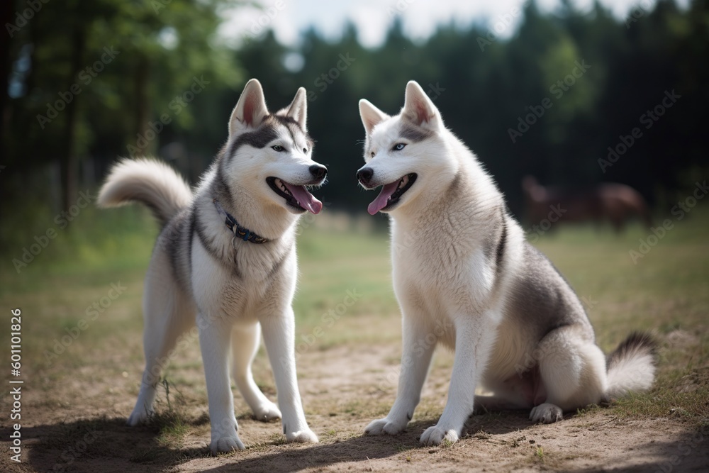 illustration, two siberian husky dogs playing, ai generative illustration, two siberian husky dogs playing, ai generative