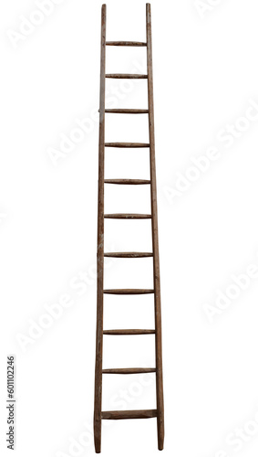 old wooden ladder in front of white