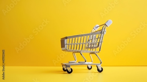 Shopping cart concept on yellow background