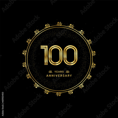 100 years anniversary with a golden number in a classic floral design template