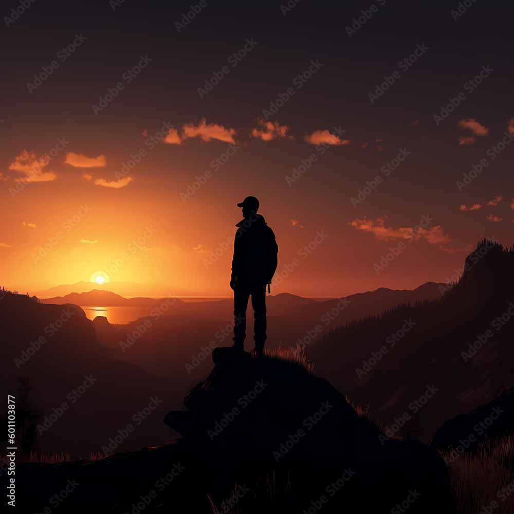 Watching The sunset from the Mountain. Generative AI