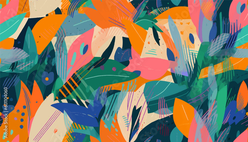 Modern colorful tropical floral pattern. Cute botanical abstract contemporary seamless pattern. Hand drawn unique print