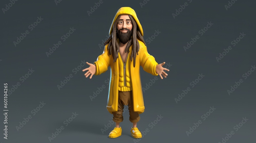 3D Character of a Long Haired Male with a Long Beard in Yellow 3D Character of a Long Haired Male with a Long Beard in Yellow