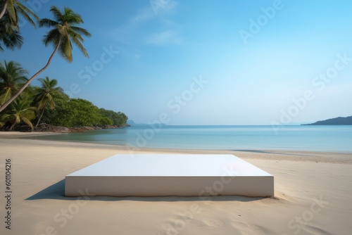 Serene Showcase: Empty Podium stage on a Tropical Beach to display summer product Generative AI Illustration