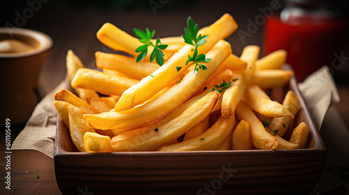 Freshly prepared French fries cuisine dish  close - up photo of food  Generative AI
