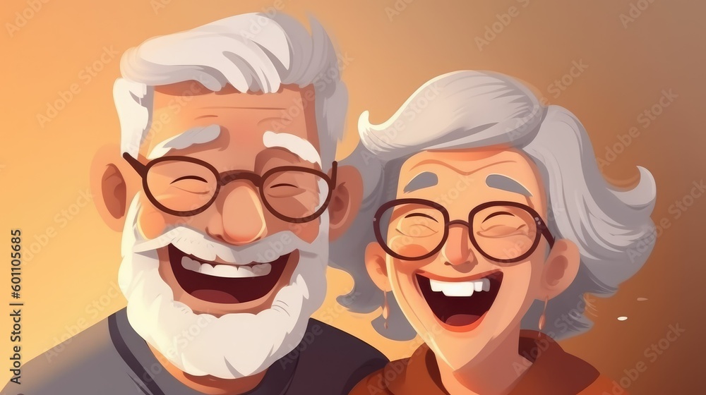 Elderly people laughing happily in retirement