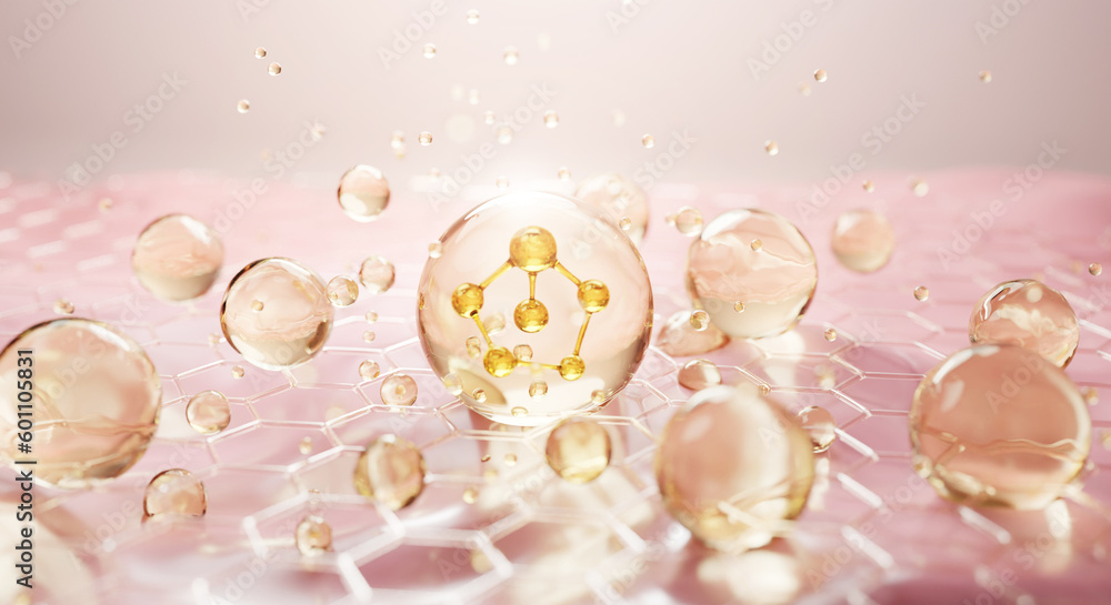 3D Collagen Skin Serum and Vitamin illustration isolated on soft color ...