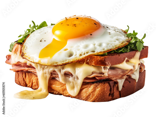 Croque madame sandwich in transparent background. Generative AI.