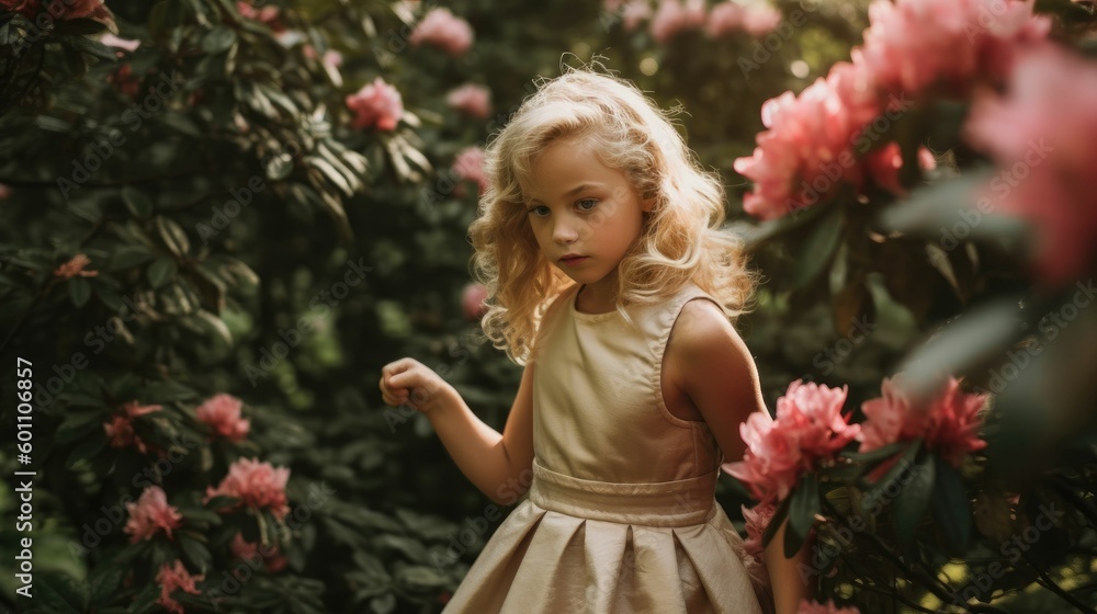 Blonde girl standing in the middle of a bush Blonde girl standing in the middle of a bush