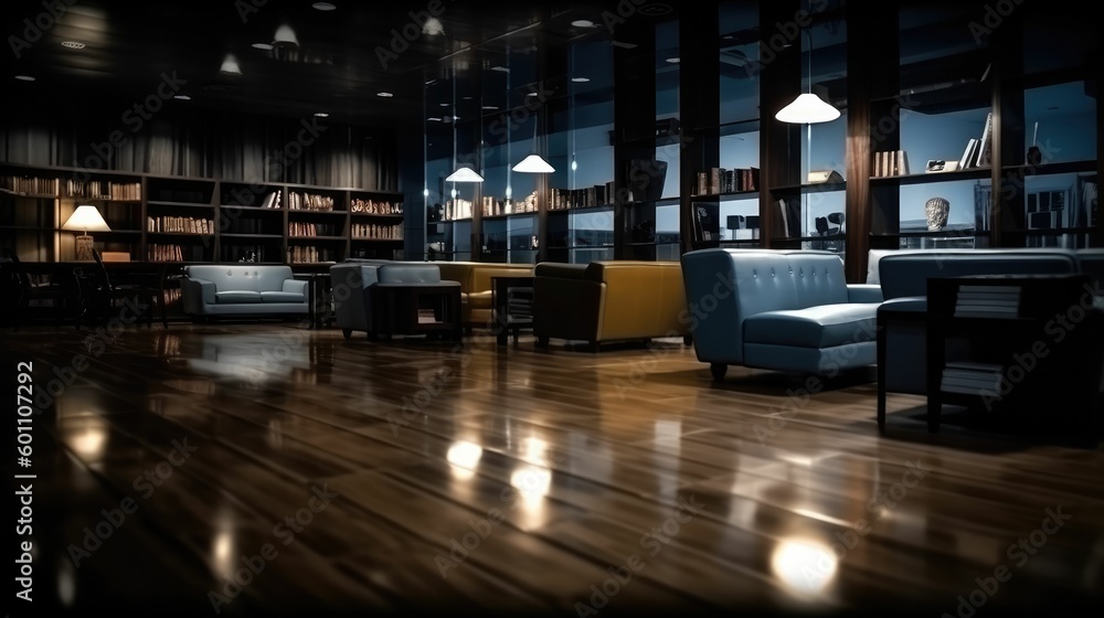 Blur background of a modern dark reading room